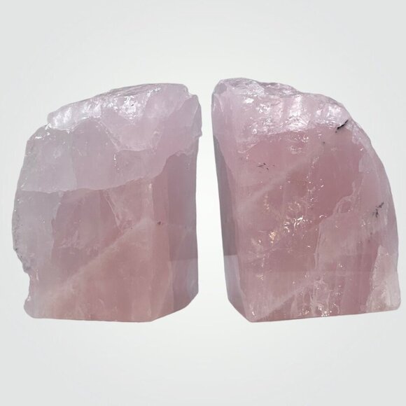 Pink Crystal Bookends Rose Quartz Stone w Natural Black Tourmaline Markings (AM) - Picture 2 of 10